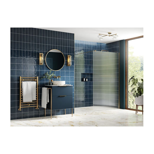 Casa 1200mm Fluted Wetroom Panel & Support Bar - Brushed Brass