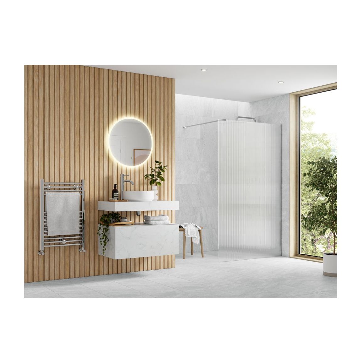 Casa 900mm Fluted Wetroom Panel & Support Bar - Chrome