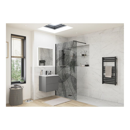 Casa 1200mm Leaf Design Wetroom Panel - Black