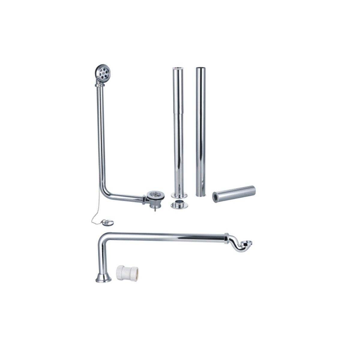 Exposed Bath Plug & Chain Waste With Pipe Shrouds - Chrome