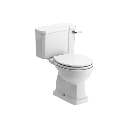 Langston Close Coupled WC & Satin White Wood Effect Seat w/Brass Hinges
