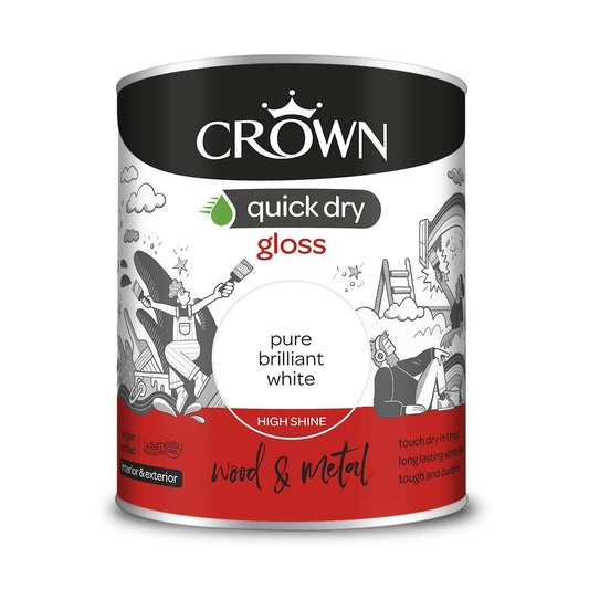 Crown - Quick Dry Gloss - Wood & Metal - Pure Brilliant White - 750ml