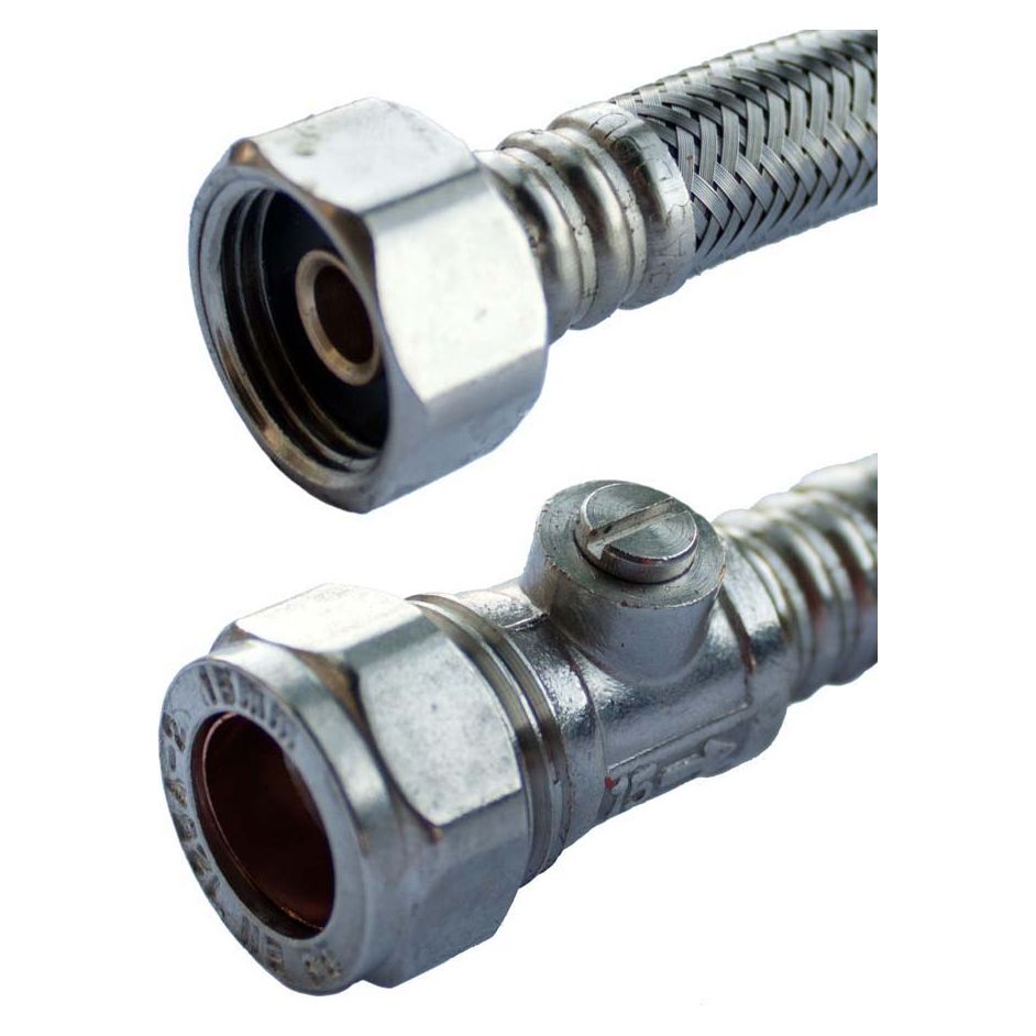 Oracstar Flexi Tap Connector 15mm x 1/2" x 50cm + Iso Valve