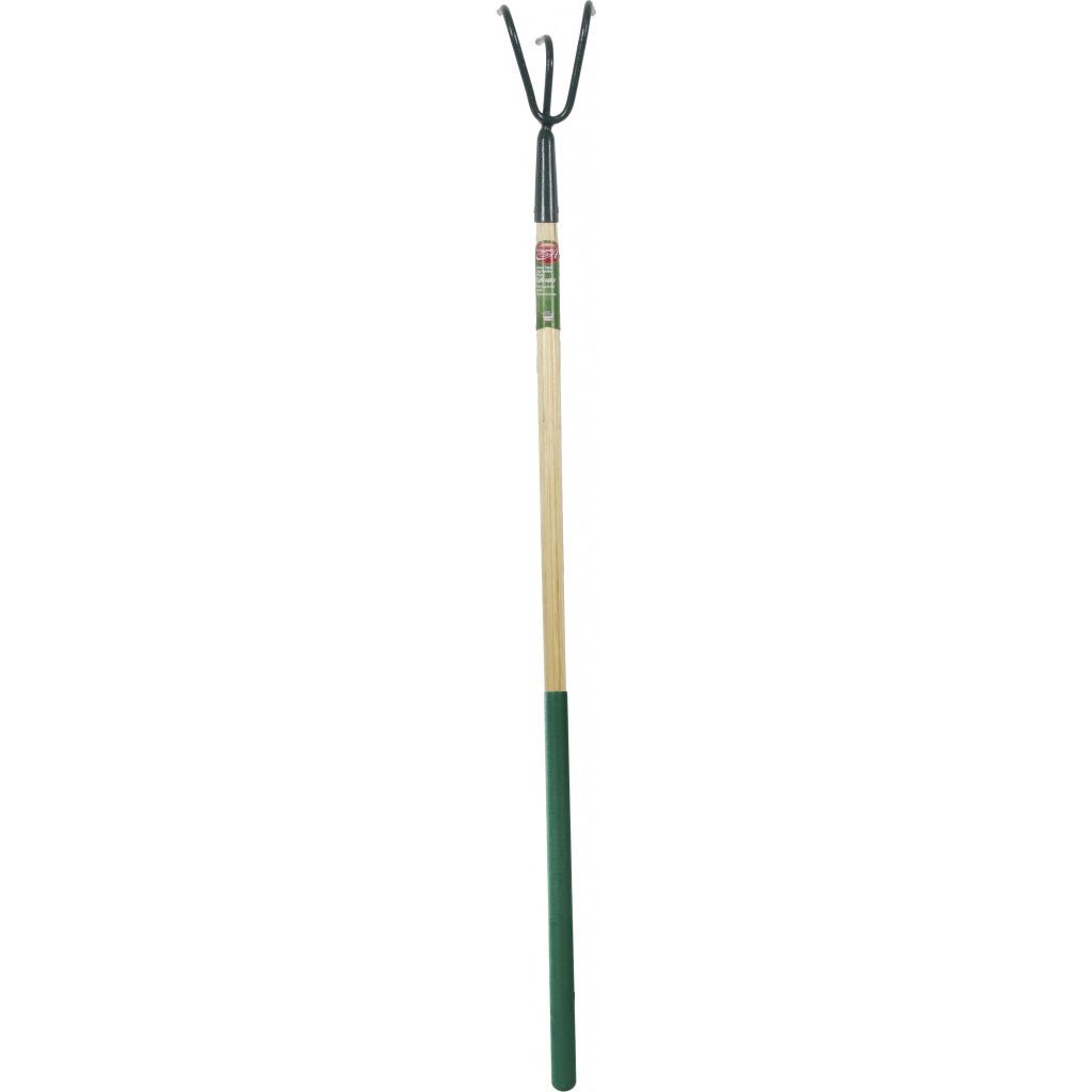 JDS Garden Carbon Steel Long Handle 3 Prong Cultivator Wooden Handle