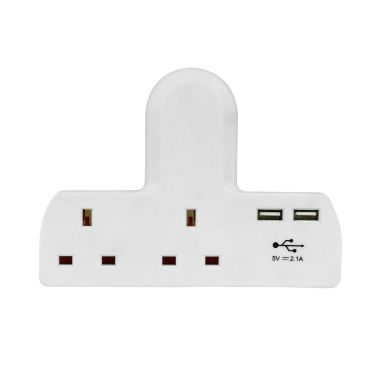 JDS Electricals T-Shape 2 Way Adaptor With 2 USBs