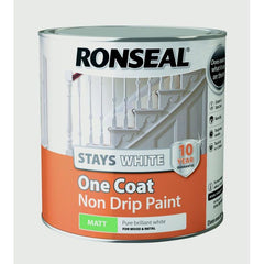 Ronseal Stays White One Coat Non Drip Paint White - Matt