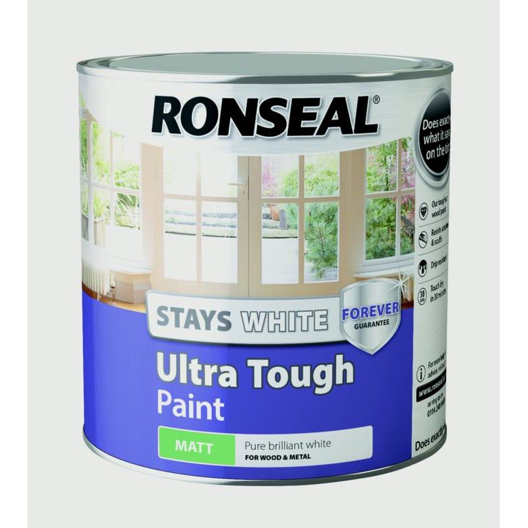 Ronseal Stays White Ultra Tough Paint - Matt- Pure Brilliant White