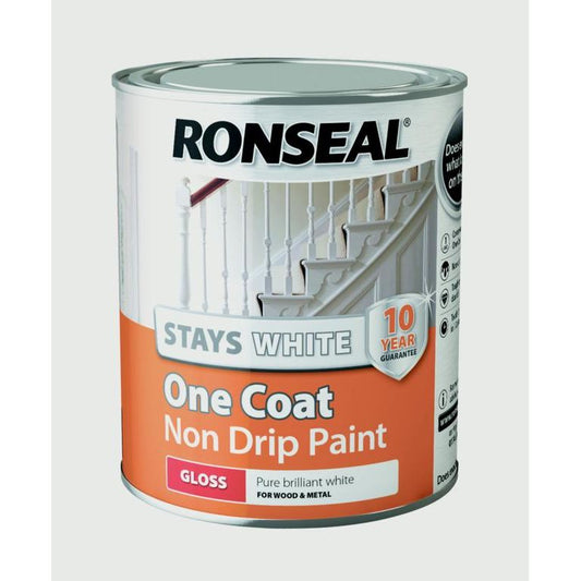 Ronseal Stays White One Coat Non Drip Paint White - Gloss