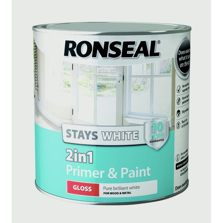 Ronseal Stay White 2in1 Primer & Paint - Gloss - Pure Brilliant White