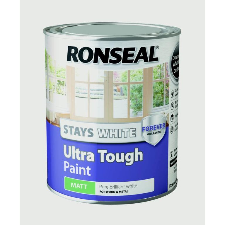 Ronseal Stays White Ultra Tough Paint - Matt- Pure Brilliant White