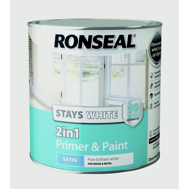 Ronseal Stays White 2in1 Primer & Paint - Satin- Pure Brilliant White