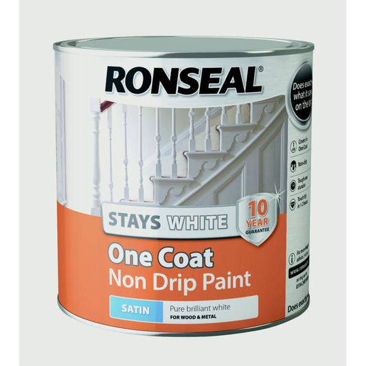Ronseal Stays White One Coat Non Drip Paint White - Satin