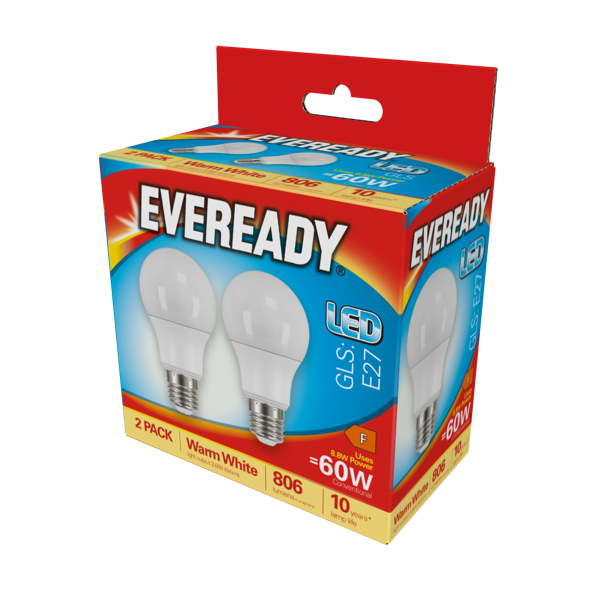 Eveready LED GLS ES E37 3000k Warm White Pack 2