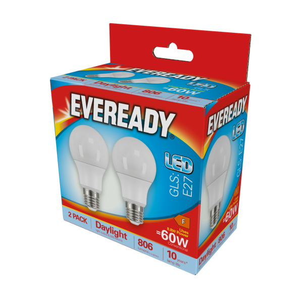 Eveready LED GLS ES E27 6500k Daylight Pack 2