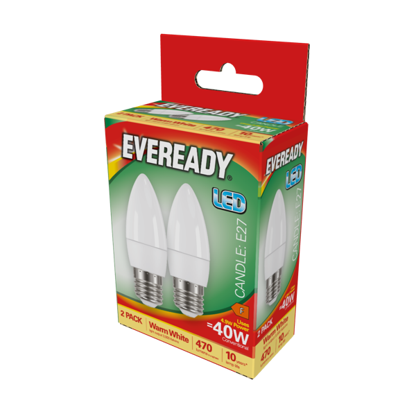 Eveready LED Candle ES E27 Warm White 3000k Pack 2