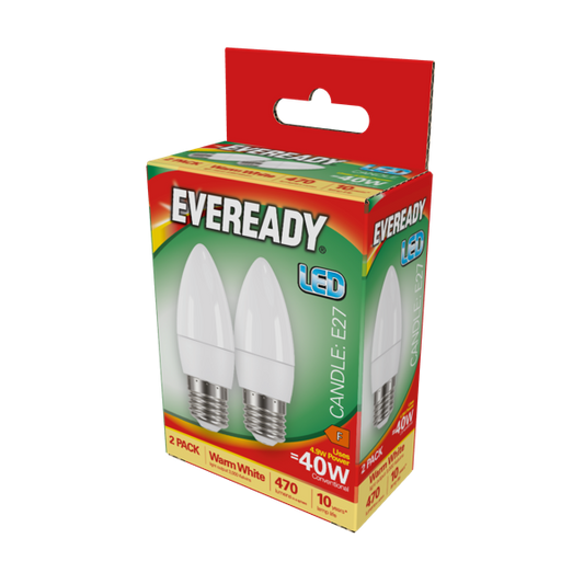 Eveready LED Candle ES E27 Warm White 3000k Pack 2