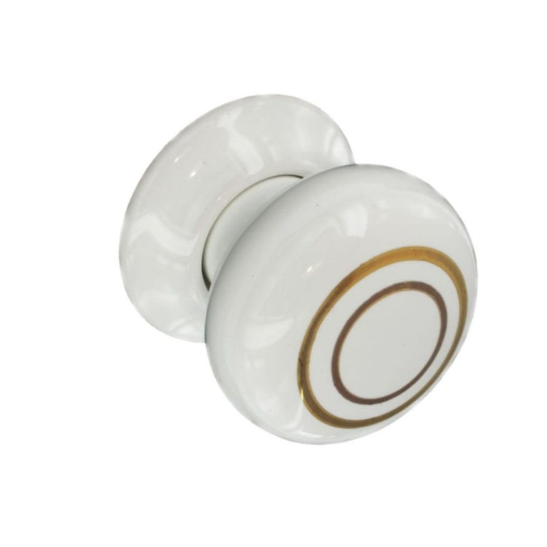 Ceramic Door Knobs White/Gold Lines (Pair)