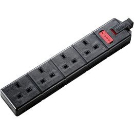 Masterplug ELS134B 13amp 4 Socket Trailing Socket - Black