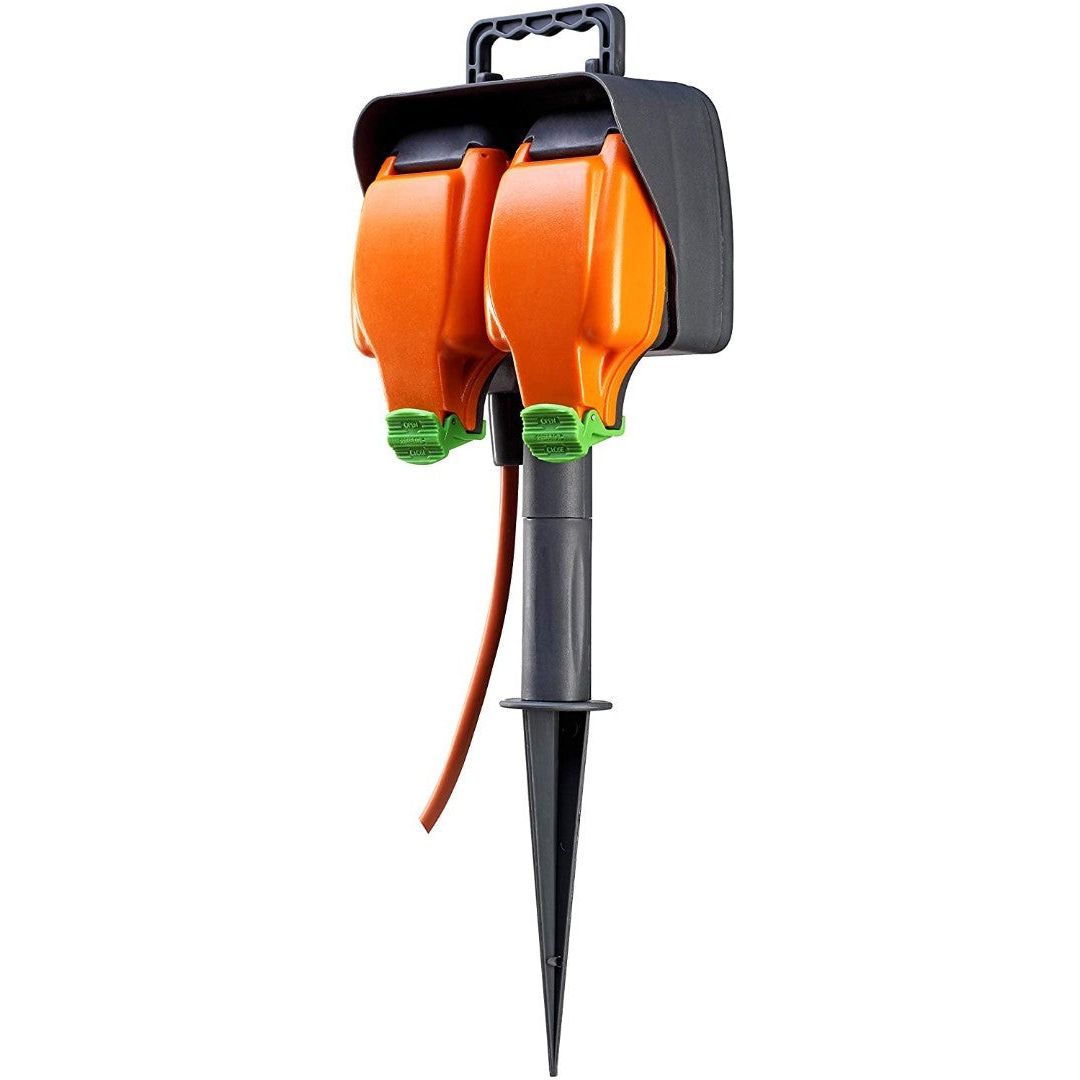 Masterplug IPGS15/2-MS Weatherproof Outdoor Inline 2 Socket Garden Spike with 15M Extension Lead, IP54 Rated