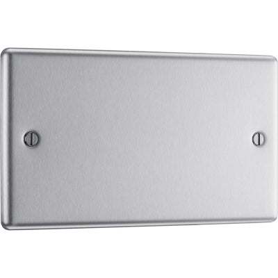 BG Electrical Double Blank Plate, Brushed Steel