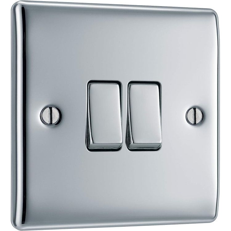 BG Electrical Double Light Switch, Polished Chrome, 2 Way, 10AX