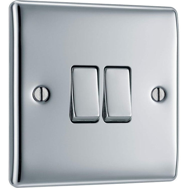 BG Electrical Double Light Switch, Polished Chrome, 2 Way, 10AX