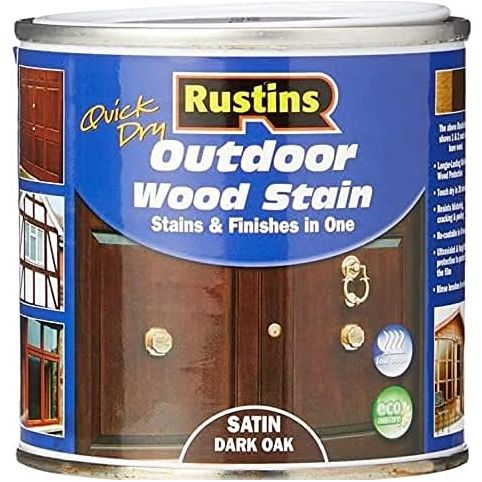 Rustins Quick Dry Outdoor Woodstain 500ml Satin Dark Oak