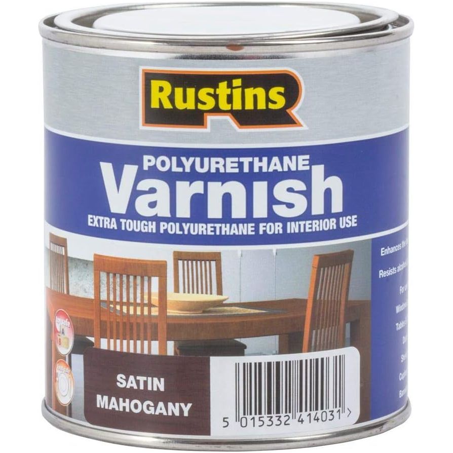 Rustins Polyurethane Satin Varnish 500ml Mahogany
