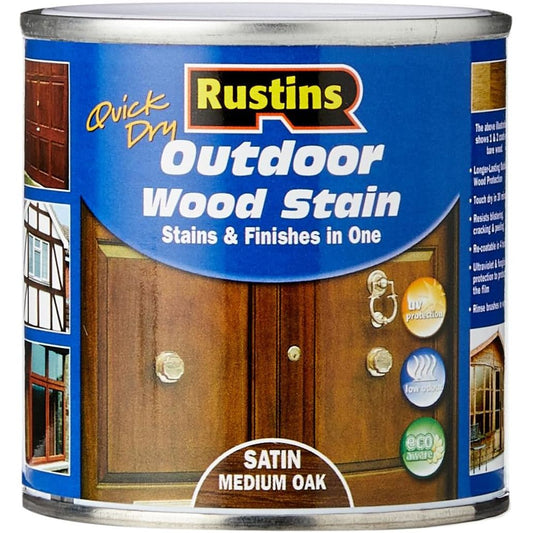 Rustins Quick Dry Outdoor Woodstain 250ml Satin Medium Oak