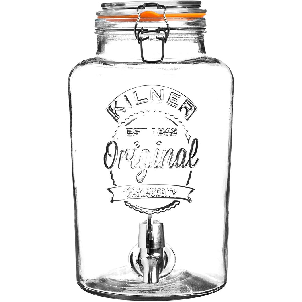 Kilner Clip Top Round Drinks Dispenser Jar, Transparent, 5 Litre