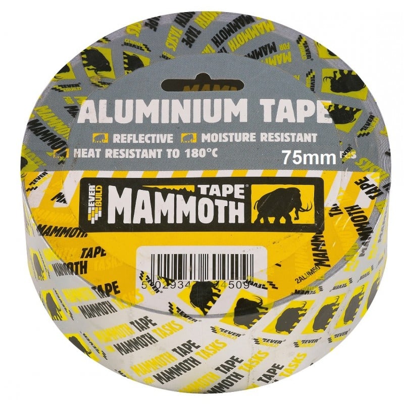 Everbuild Mammoth Aluminium Tape, Heat and Light Reflective Tape, Silver, 50 mm x 45 m