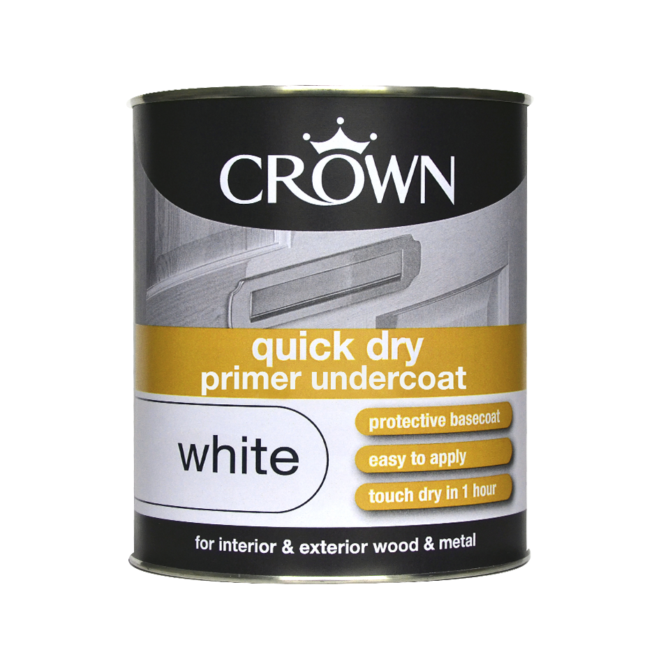 Crown Paint - Quick Dry Primer Undercoat - Wood/Metal - White - 750ml