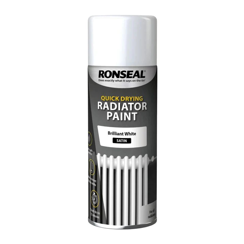 Buy Ronseal Quick Drying Radiator Spray Paint White Gloss 400ml From JDS DIY