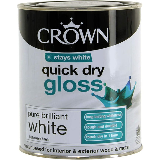 Crown Pure Quick Dry Gloss Wood & Metal, Brilliant White, 750ml