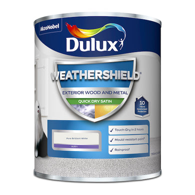 Dulux Weathershield Quick Dry Satin Pure Brilliant White 750ml