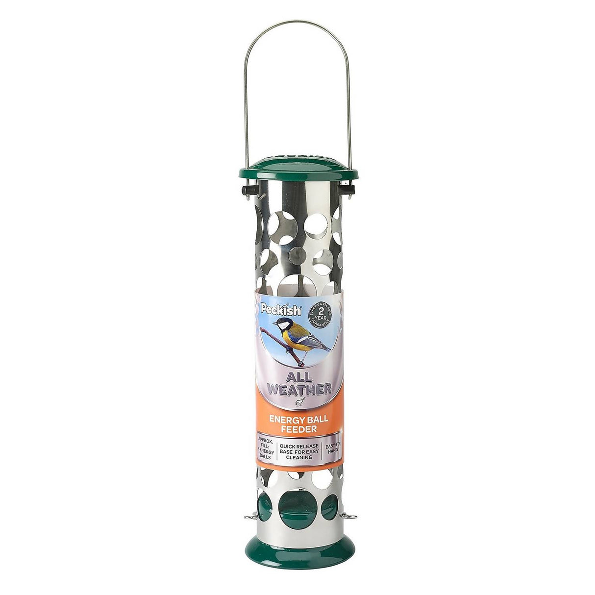 Peckish All Weather Metal Energy Suet Fat Ball Bird Feeder, Large