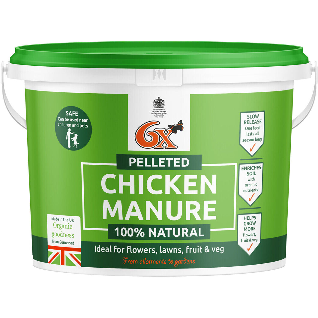 Vitax 6X Pelleted Chicken Manure Organic Fertiliser 8kg tub