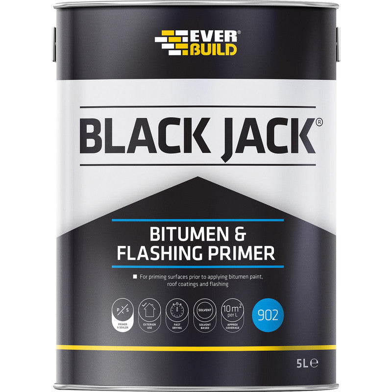 Everbuild Black Jack 902 Bitumen and Flashing Primer, Black, 5 Litre