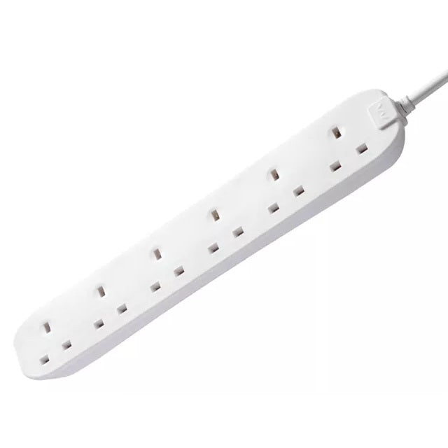 Masterplug Extension Lead 240 Volt 6 Socket 13 Amp White 2M