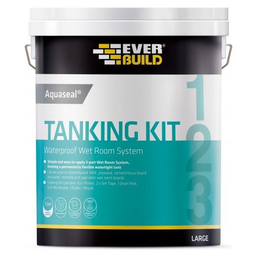 Everbuild Aquaseal Tanking Kit Waterproof Wet Room System, Large (Primer 1 Litre, Membrane 5 Litre, Tape 10 m)
