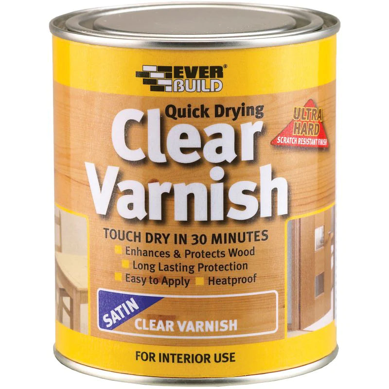 Buy Everbuild Quick Dry Wood Varnish Satin 750 ml (Clear) From JDS DIY