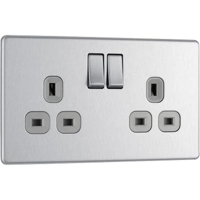 Buy BG Electrical Double Switched Screwless Flat Plate Power Socket, Brushed Steel, 13 Amp From JDS DIY