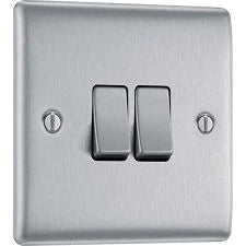 Buy BG Electrical Double Light Switch, Brushed Steel, 2-Way, 10AX (NBS42-01) From JDS DIY