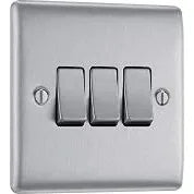 Buy BG Electrical Triple Light Switch - Brushed Steel, - 2 Way 10AX (NBS43-01) From JDS DIY
