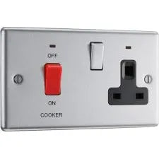 Buy BG Metal Brushed Stainless Steel Cooker Socket Switch Unit with Neon 45AMp (NBS70B-01) From JDS DIY