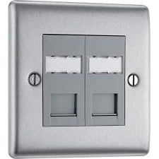 Buy BG Metal Double RJ45 Data Outlet Socket, Brushed Steel - (NBSRJ452-01) From JDS DIY