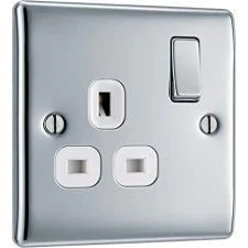 Buy BG Electrical Single Switched Socket - White Inserts - Polished Chrome (NPC21W) From JDS DIY