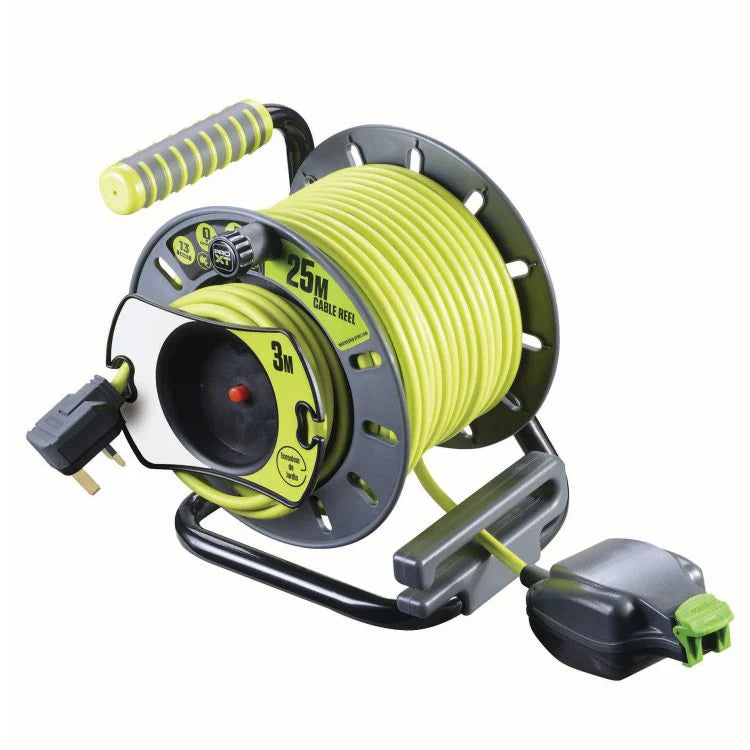 Buy Masterplug Pro XT Reverse Open Cable Reel with In-Line Waterproof Socket 25M (OMU2513FL3IP-PX) From JDS DIY