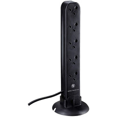 Masterplug Indoor Surge Protected 10 Socket Tower w 2 USB Ports 1M - Black