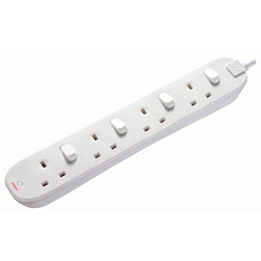 Masterplug 2M 13 A 4-Gang Surge Protected Extension Lead with Individually Switched Sockets